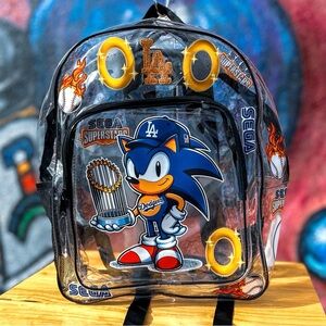 Sonic Dodgers WORLD CHAMPS Clear Backpack 15”- Black with Gold Rhinestone logo